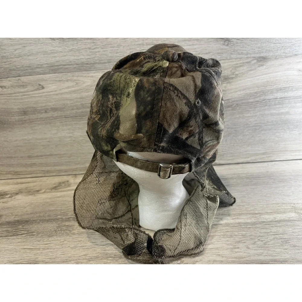 Vintage Hunting Gear Headwear Baseball Cap‎ Hat Built-in Face Veil Brown Camo